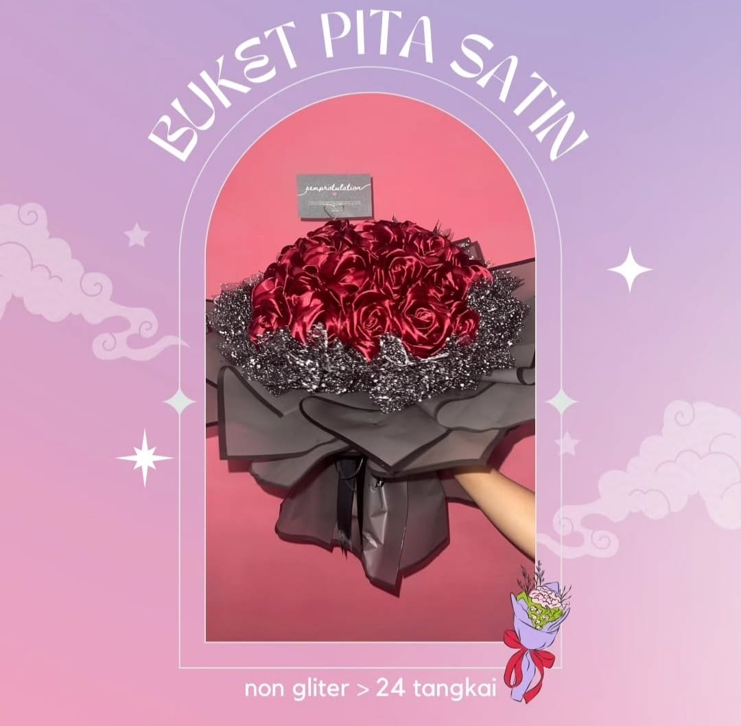 buket mawar pita satin