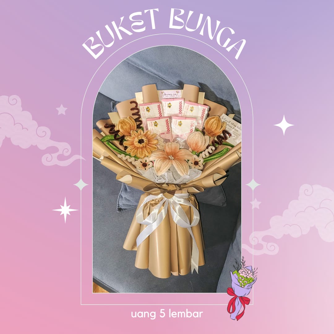 buket uang 5 lembar + bunga